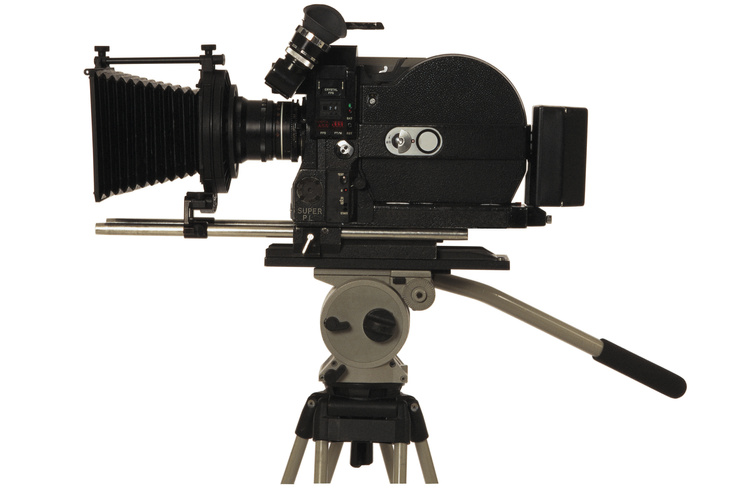 Movie camera on tripod